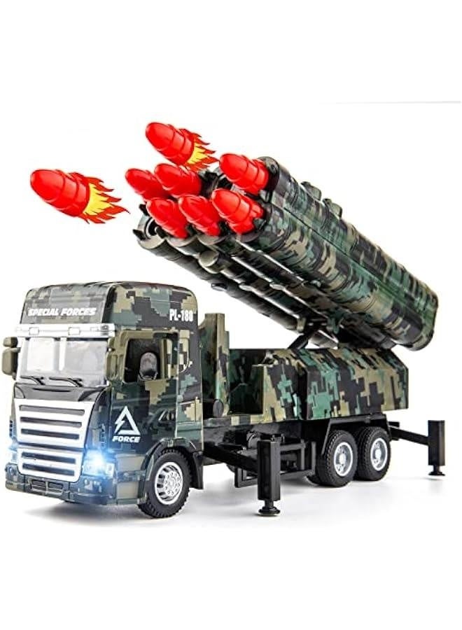 Missile Launch Toy Truck Military Vehicle Model with Lights and Sounds Metal Alloy Friction Powered Toy Car Great Gift for Children Boys Girls Adults - Image 1