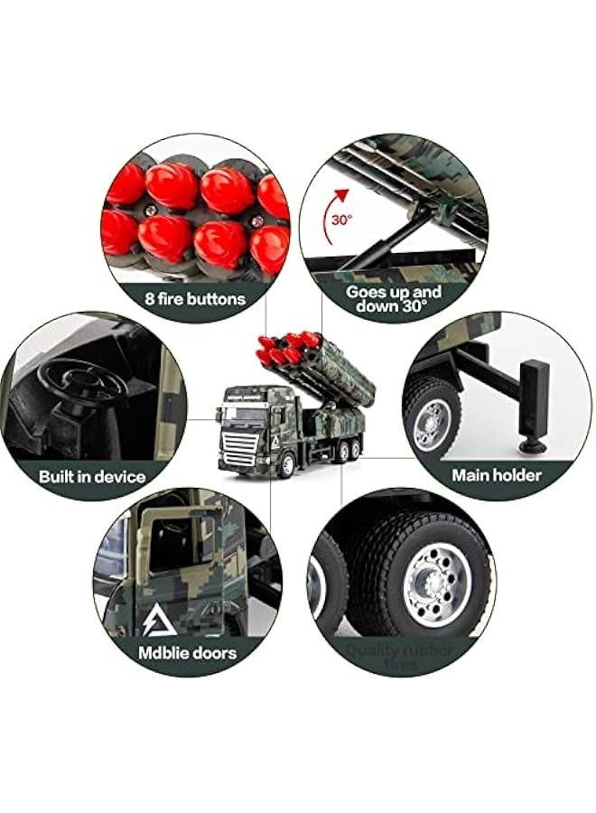 Missile Launch Toy Truck Military Vehicle Model with Lights and Sounds Metal Alloy Friction Powered Toy Car Great Gift for Children Boys Girls Adults - Image 3
