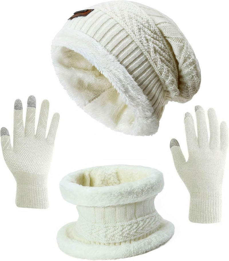 HINDAWI Winter Hat Scarf Gloves Slouchy Beanie Snow Knit Skull Cap Touch Screen Mittens Circle Scarves for Women Men - Image 1
