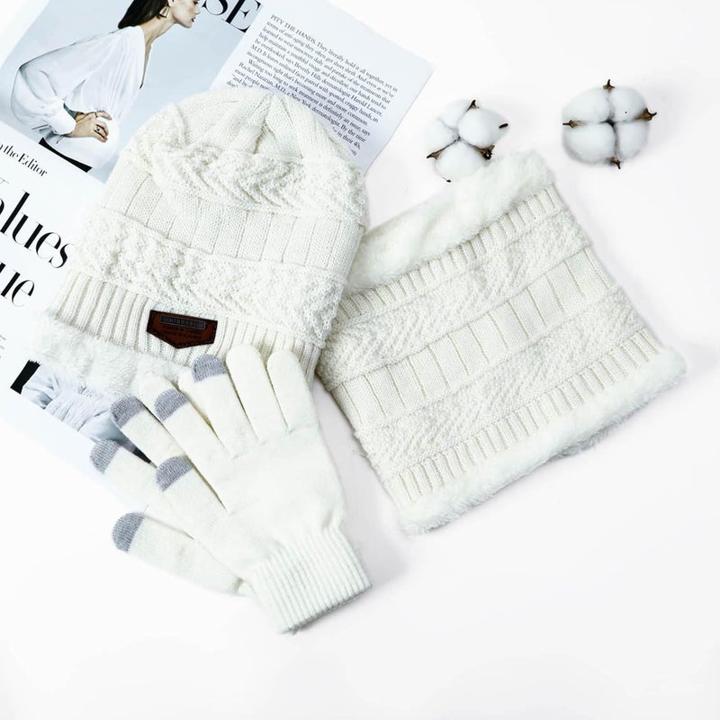 HINDAWI Winter Hat Scarf Gloves Slouchy Beanie Snow Knit Skull Cap Touch Screen Mittens Circle Scarves for Women Men - Image 3