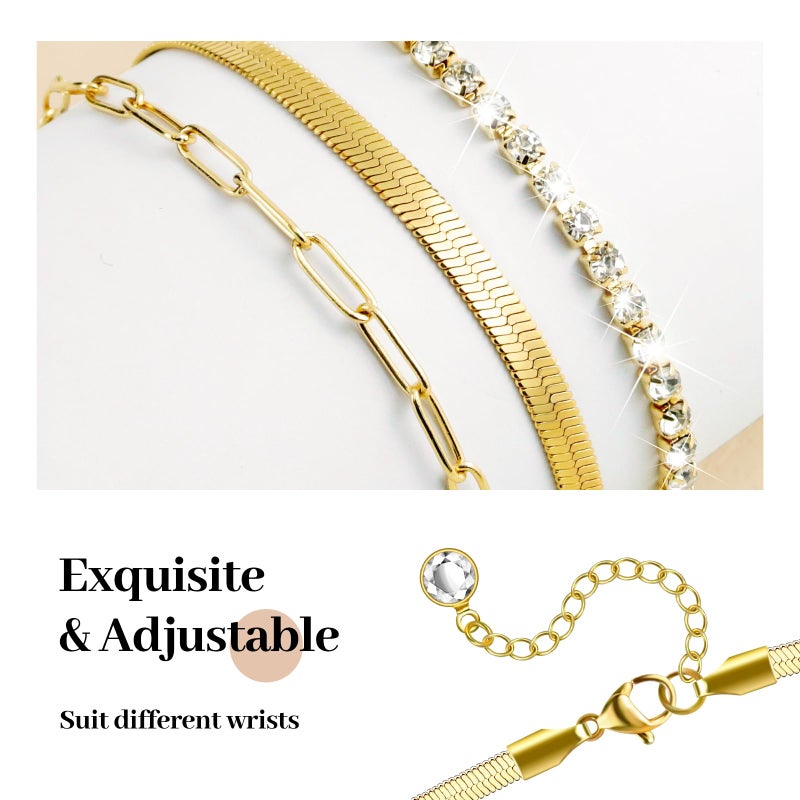 Newlibery Slim Golden Band and 3Pcs 14k Golden Bracelet Set Women Feminine Elegant Compatible with Apple Watch 38/40/41/42mm(S10/11) Adjustable Metal Dressy Strap for iWatch Series 11/10/9/8/7/6/5/4/SE/3/2/1 - Image 5