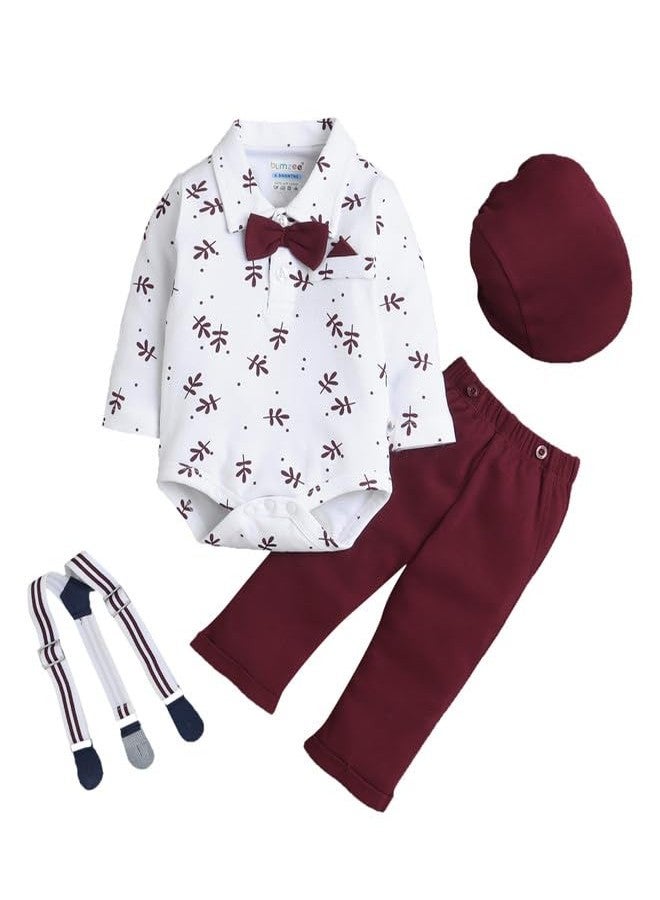 BUMZEE طقم ملابس داخلية قطنية بأكمام طويلة للأولاد من BUMZEE باللونين الأبيض والعنابي - من 9 إلى 12 شهرًا (Peb10807E-wht) - Image 1