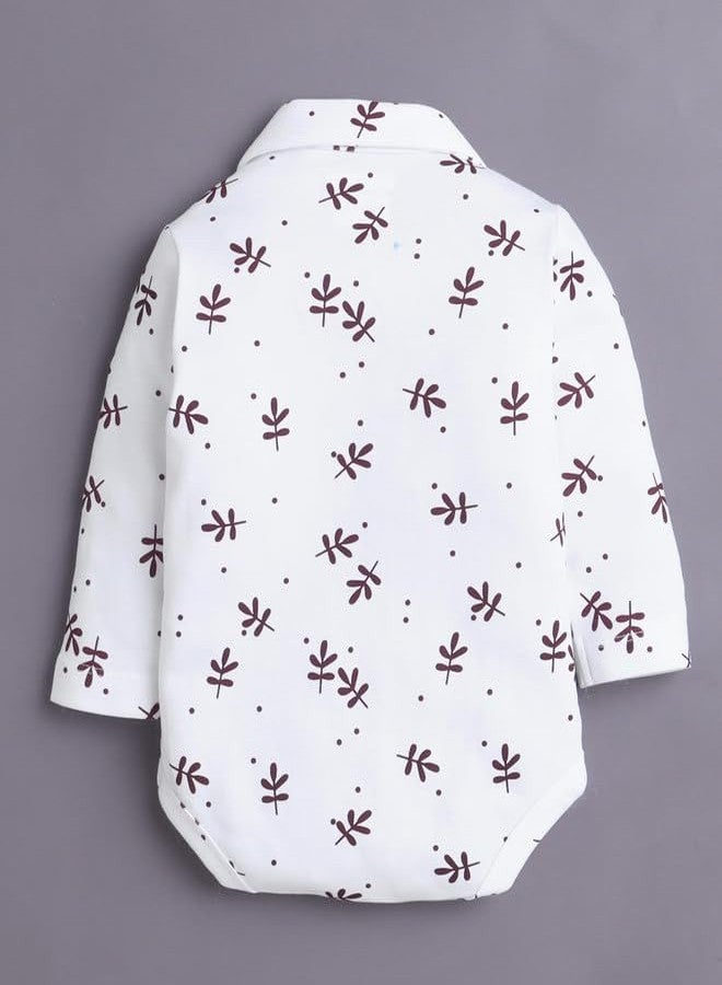 BUMZEE طقم ملابس داخلية قطنية بأكمام طويلة للأولاد من BUMZEE باللونين الأبيض والعنابي - من 9 إلى 12 شهرًا (Peb10807E-wht) - Image 3