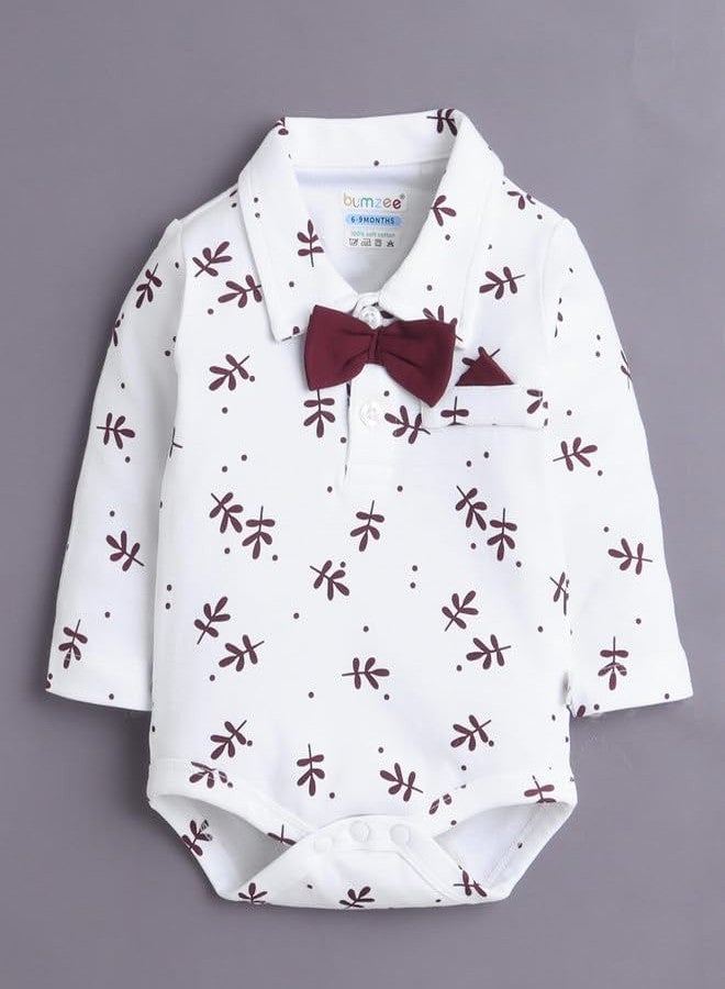 BUMZEE طقم ملابس داخلية قطنية بأكمام طويلة للأولاد من BUMZEE باللونين الأبيض والعنابي - من 9 إلى 12 شهرًا (Peb10807E-wht) - Image 2