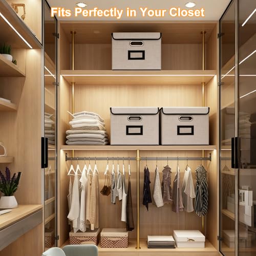 Tcbelosion Large Square Storage Bin with Lid, Foldable Organizer Box with Handles & Label Design, for Office, Closet, Home, Documents, Grey, 12.20 x 10.63 x 10.63 Inches, 1 Pack - Image 2