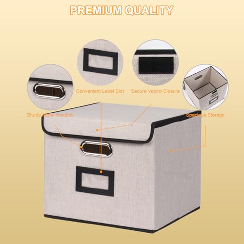 Tcbelosion Large Square Storage Bin with Lid, Foldable Organizer Box with Handles & Label Design, for Office, Closet, Home, Documents, Grey, 12.20 x 10.63 x 10.63 Inches, 1 Pack - Image 4