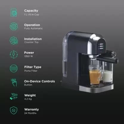MORPHY RICHARDS Autopresso 3 in 1 1350 W Milk Frother and Coffee Maker Black - Image 4