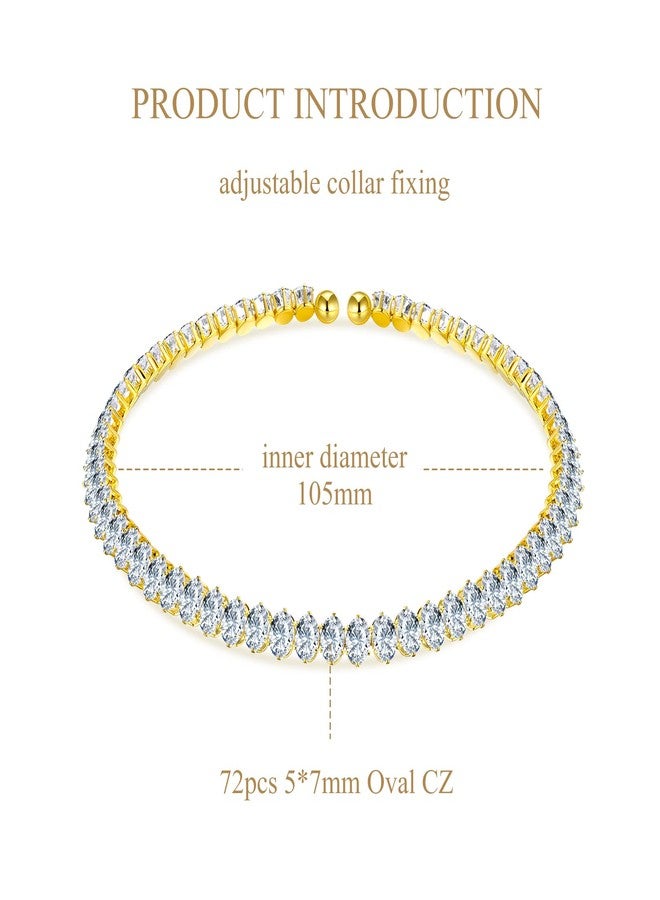 AiliFe Cubic Zirconia Choker Necklaces for Women and Men, Sparkling Rhinestone Yellow Tennis Necklace Fake Diamond Chain for Bridal Wedding Bridesmaid (Oval CZ Choker) - Image 4
