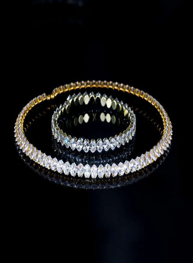 AiliFe Cubic Zirconia Choker Necklaces for Women and Men, Sparkling Rhinestone Yellow Tennis Necklace Fake Diamond Chain for Bridal Wedding Bridesmaid (Oval CZ Choker) - Image 3