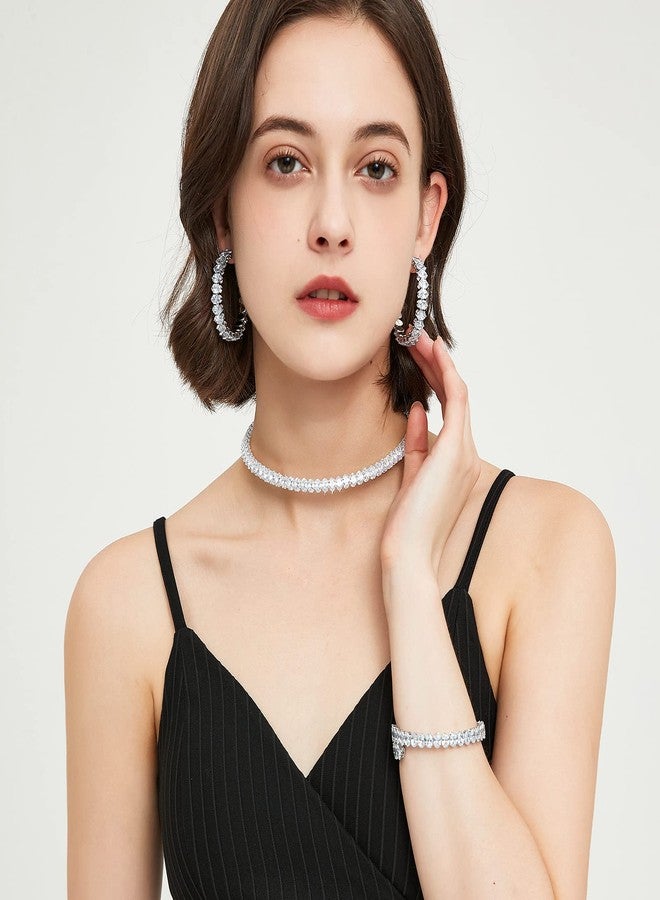 AiliFe Cubic Zirconia Choker Necklaces for Women and Men, Sparkling Rhinestone Yellow Tennis Necklace Fake Diamond Chain for Bridal Wedding Bridesmaid (Oval CZ Choker) - Image 5