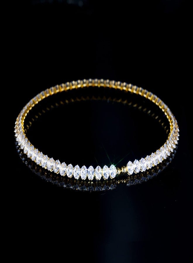 AiliFe Cubic Zirconia Choker Necklaces for Women and Men, Sparkling Rhinestone Yellow Tennis Necklace Fake Diamond Chain for Bridal Wedding Bridesmaid (Oval CZ Choker) - Image 2