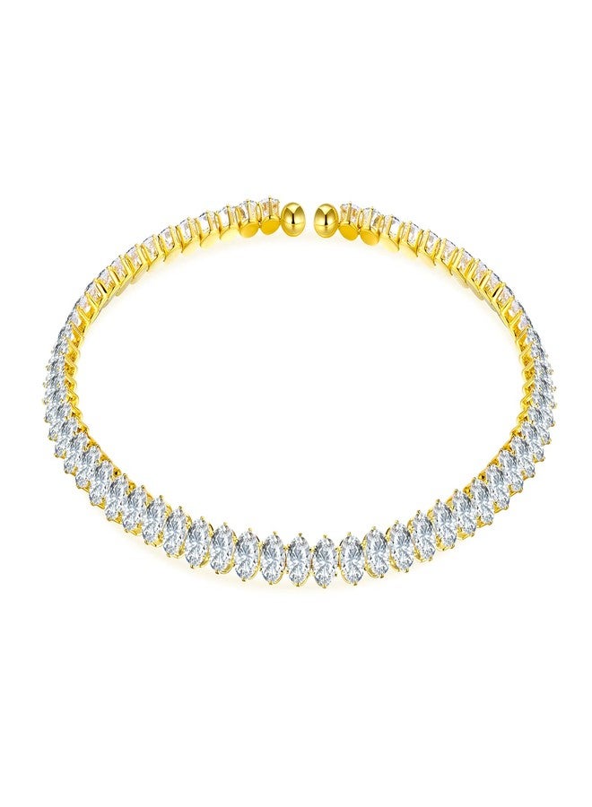 AiliFe Cubic Zirconia Choker Necklaces for Women and Men, Sparkling Rhinestone Yellow Tennis Necklace Fake Diamond Chain for Bridal Wedding Bridesmaid (Oval CZ Choker) - Image 1