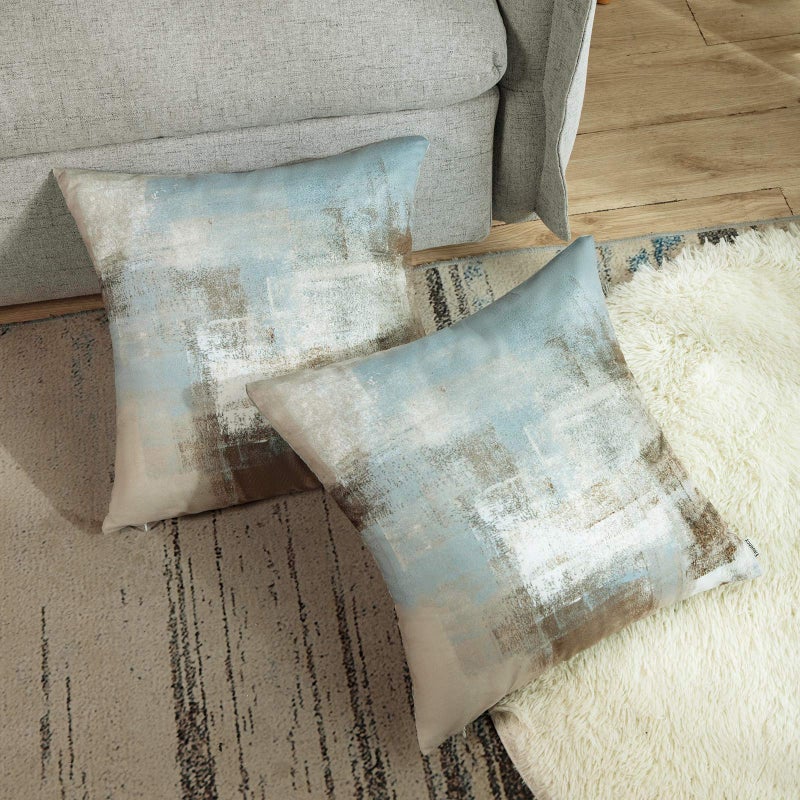 Britimes Britimes Throw Pillow Covers Modern Home Art Decor  16 x 16 Inches Set of 2 Pillow Cases Decorative  Abstract Oil Painting Pillowcases for Bedroom  Living Room  Cushion Couch Sofa  Grey Beige  - Image 4