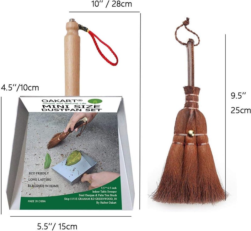 OAKART Mini Metal Dustpan and Brush Set Natural Bristle Hand Broom for Fireplace Woodstove - Image 5