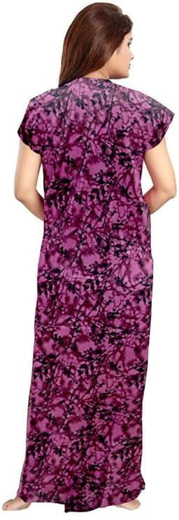 Vlazom Women’s Cotton Printed Maxi Nighty – Ankle Length Night Dress Gown, Pack of 2, Free Size – Soft & Breathable Sleepwear (Blue&Purple, Free Size) - Image 4