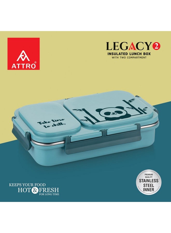 ATTRO Legacy 2 Insulated Lunch Box with Two Compartment BPA Free, Food Grade Ideal for School, Picnic, Office & Outdoor - 600ml Blue, Stainless Steel - Image 3