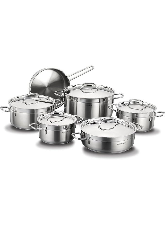 كوركماز طقم اواني للطهي الفا بلس من 11 قطعة كوركماز - A1610، فضي، ستانلس ستيل، مصقول