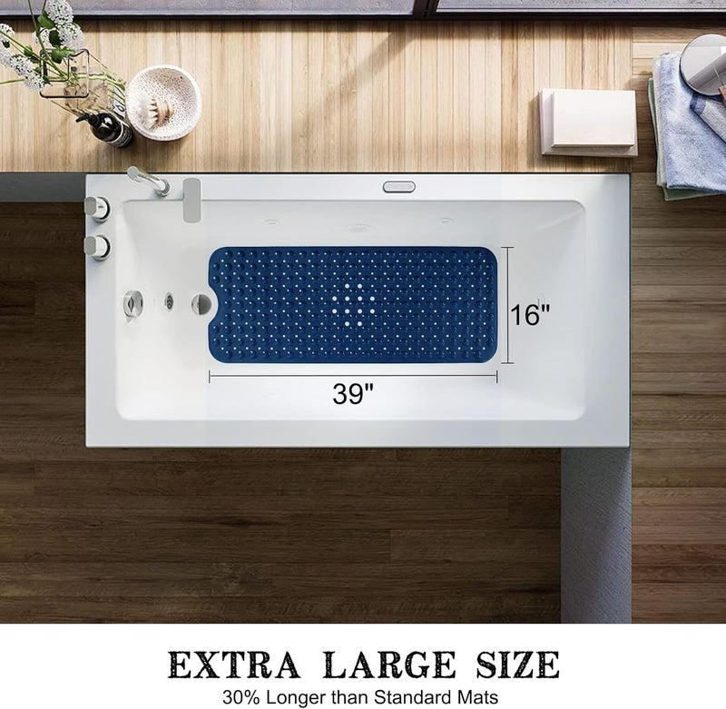 Linoows Bathtub and Shower Mats, Extra Long Non-Slip Bath Tub Mat 39 x 16 Inch, Machine Washable Bathmat with Suction Cups & Drain Holes for Bathroom Floor, Navy Blue - Image 4