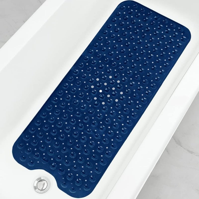Linoows Bathtub and Shower Mats, Extra Long Non-Slip Bath Tub Mat 39 x 16 Inch, Machine Washable Bathmat with Suction Cups & Drain Holes for Bathroom Floor, Navy Blue - Image 1