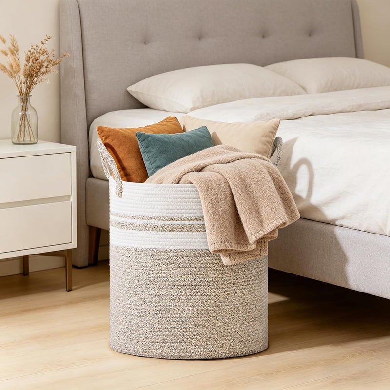 SunNewt Tall Laundry Basket with Handles, 88L Portable Dirty Clothes Hamper, Boho Cotton Rope Storage Bin for Blankets Kids Toys Gifts, Large Organizer for Baby Nursery Bedroom Bathroom, New Brown - Image 5