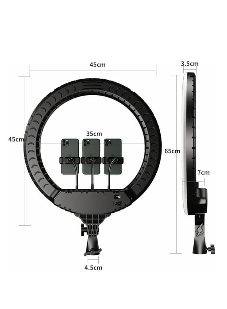 Ring Light Soft LED Ring for Live Streaming,and Makepe Artist 360 Degree 2700K-6500K with 3 Mobile Phone Holders,Remote Control,2 Meter Holder and Diameter 45 cm, White & Yellow & Max RL-18 with Bag - Image 2