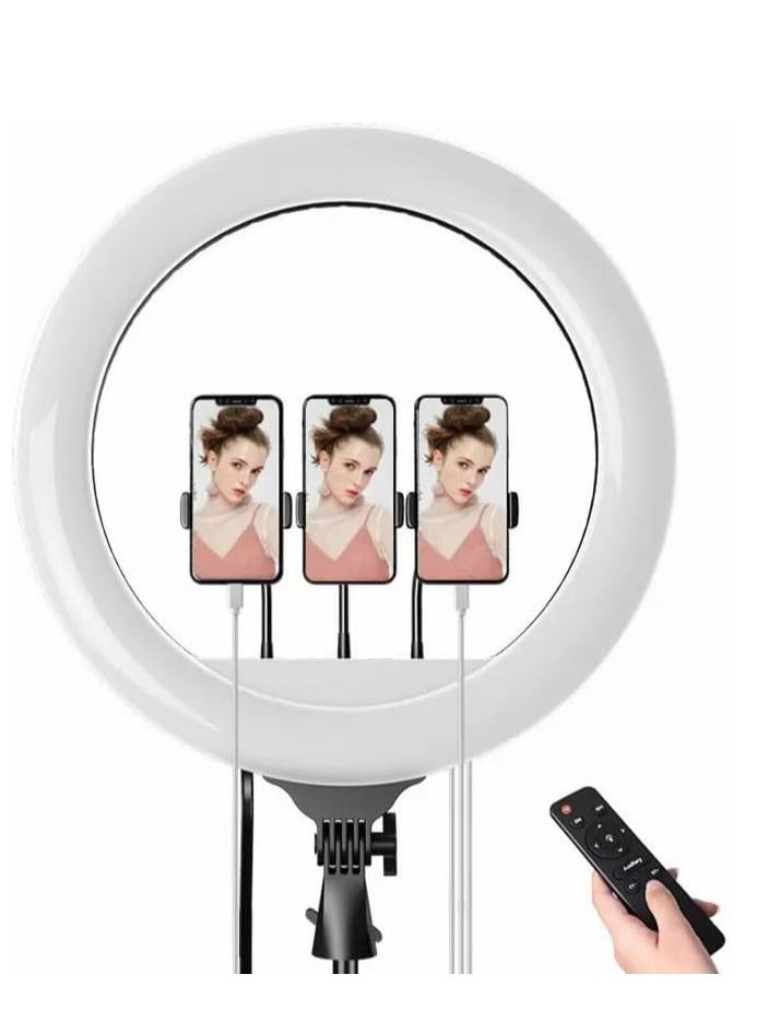 Ring Light Soft LED Ring for Live Streaming,and Makepe Artist 360 Degree 2700K-6500K with 3 Mobile Phone Holders,Remote Control,2 Meter Holder and Diameter 45 cm, White & Yellow & Max RL-18 with Bag - Image 1