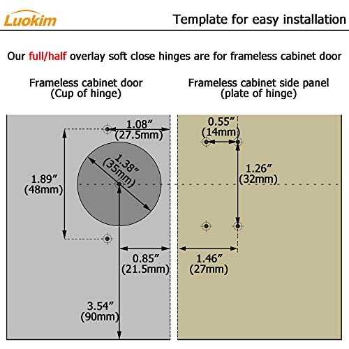 Luokim 20 Pack 10 Pairs Frameless Kitchen Cabinet Hinges Soft Close Full Overlay European 35mm Cup Cabinet Door Hinge Heavy Duty 105 Degree Opening Concealed Cabinet Hinge - Image 3