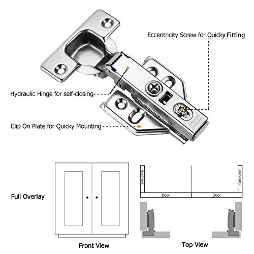 Luokim 20 Pack 10 Pairs Frameless Kitchen Cabinet Hinges Soft Close Full Overlay European 35mm Cup Cabinet Door Hinge Heavy Duty 105 Degree Opening Concealed Cabinet Hinge - Image 5