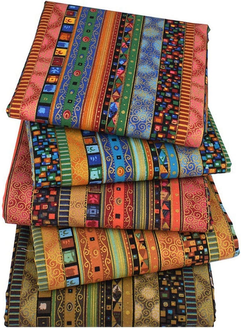 GGOOT Floral Fabric Squares - 5 Pcs Cotton Fabric By The Metre, Ethnic Style Striped Bronzing Series Cotton Fabric Patchwork Squares Art Craft Fabric Sheets For Scrapbooking Quilting Sewing,25x20/50x40cm - Image 1