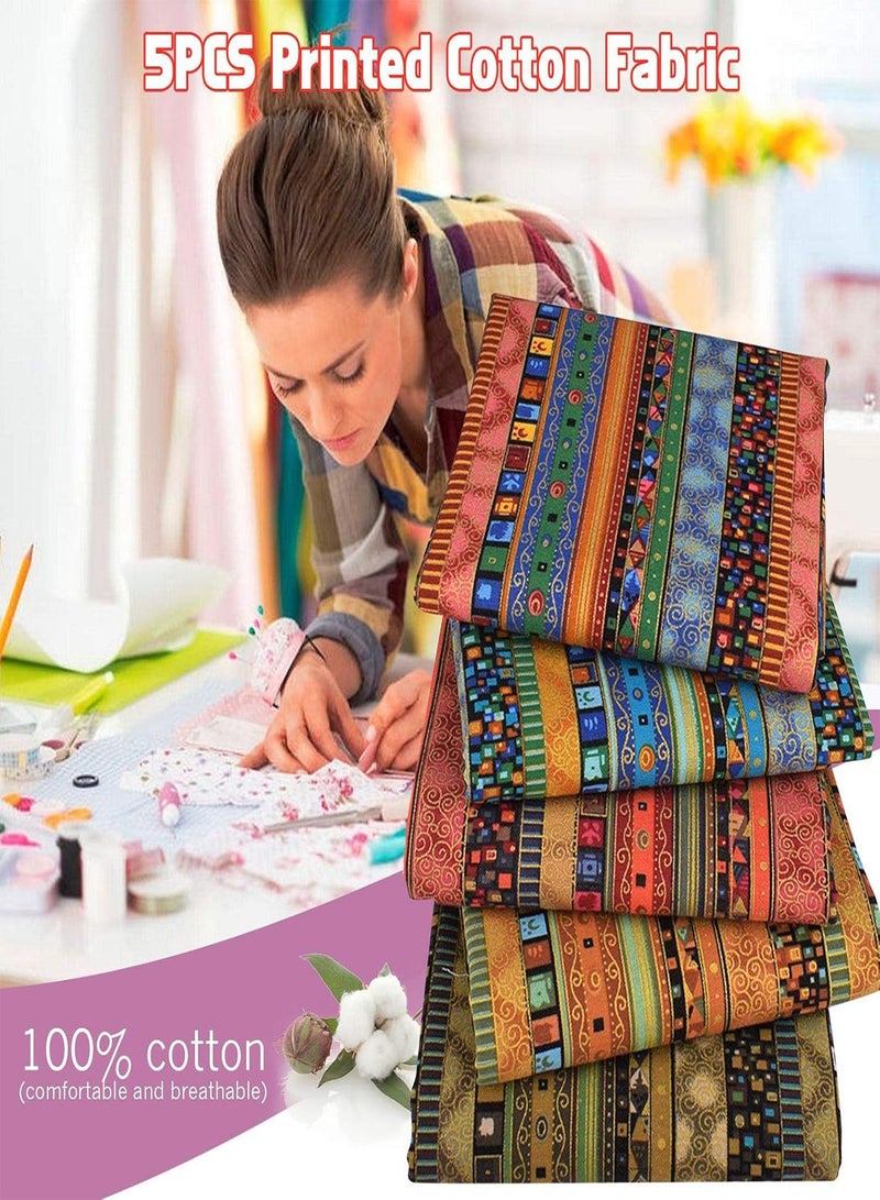 GGOOT Floral Fabric Squares - 5 Pcs Cotton Fabric By The Metre, Ethnic Style Striped Bronzing Series Cotton Fabric Patchwork Squares Art Craft Fabric Sheets For Scrapbooking Quilting Sewing,25x20/50x40cm - Image 5