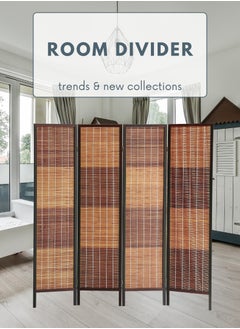 AFT Stylish Design Bamboo Room Divider – Tall Folding Privacy Screen for Effective Room Separation, Portable Freestanding Wall Divider with Elegant Woven Bamboo Mesh, Perfect for Home and Office Use. (Dark walnut) Arfan  - Image 1