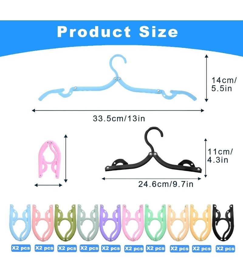 20 Pack Portable Travel Coat Hangers Foldable Space Saving Upgraded Design Rivet Reinforced Non Slip Multi Functional For Home Travel Camping Hotel Dorm Business Trip Summer 5 Color - Image 3