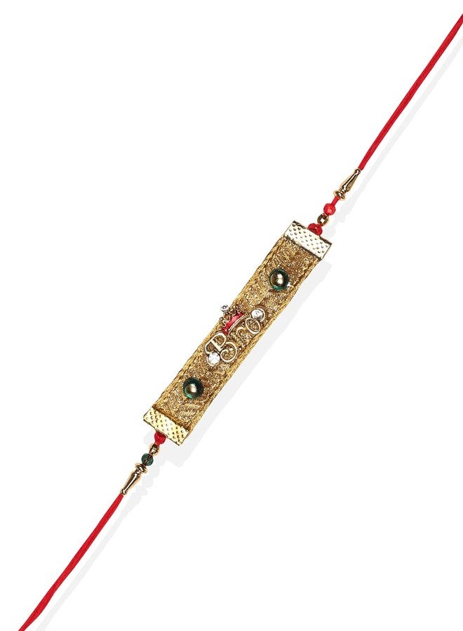 ACCESSHER Designer Elegant Fabric Quirky BRO Rakhi for Beloved Brother Pack of 6 with Roli Kumkum Packets and Happy Rakshabandhan Card - Image 3