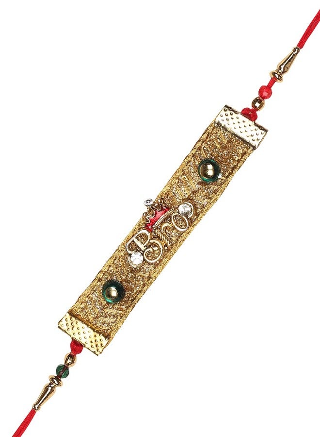 ACCESSHER Designer Elegant Fabric Quirky BRO Rakhi for Beloved Brother Pack of 6 with Roli Kumkum Packets and Happy Rakshabandhan Card - Image 2