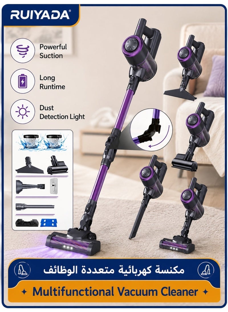 RUIYADA  Cordless Wet & Dry Vacuum Cleaner 3-in-1 Wash and Vacuum with LED Light, Foldable Tube, Self-Cleaning Water Tank, Sofa Brush, Dust Mite Brush, 2-in-1 Crevice & Blowing Tool, Powerful Home Floor Cleaner (Purple) - Image 1