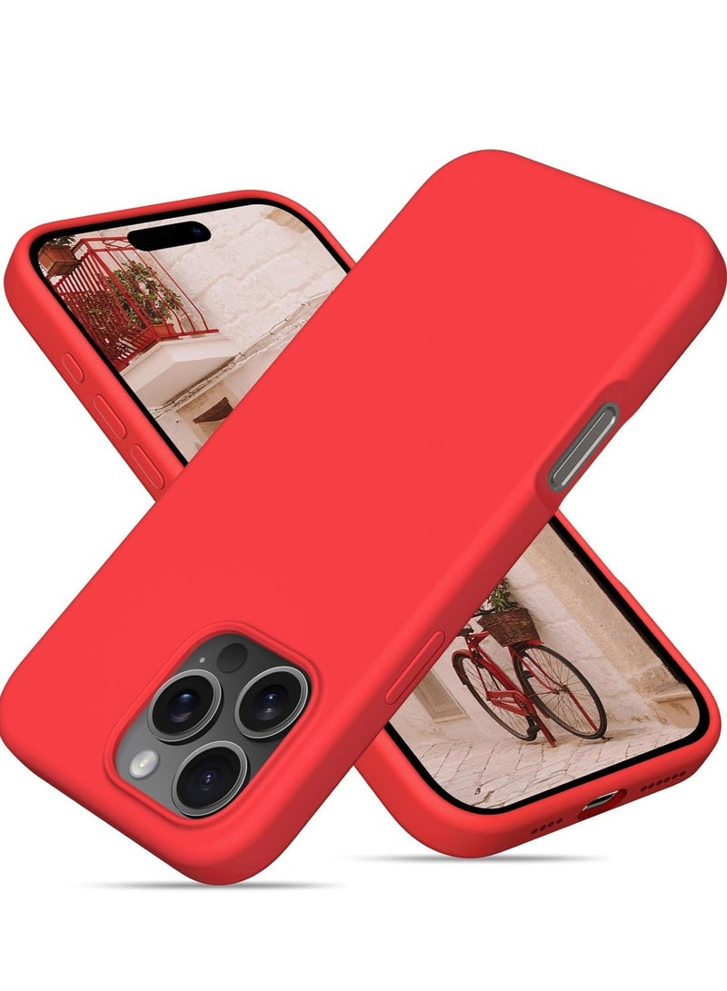 ELTRAZONE iPhone 16 Pro Max Soft Liquid Silicone Gel Case - Full Body Shockproof Protection with Matte Finish & Microfiber Lining (Red) - Image 1