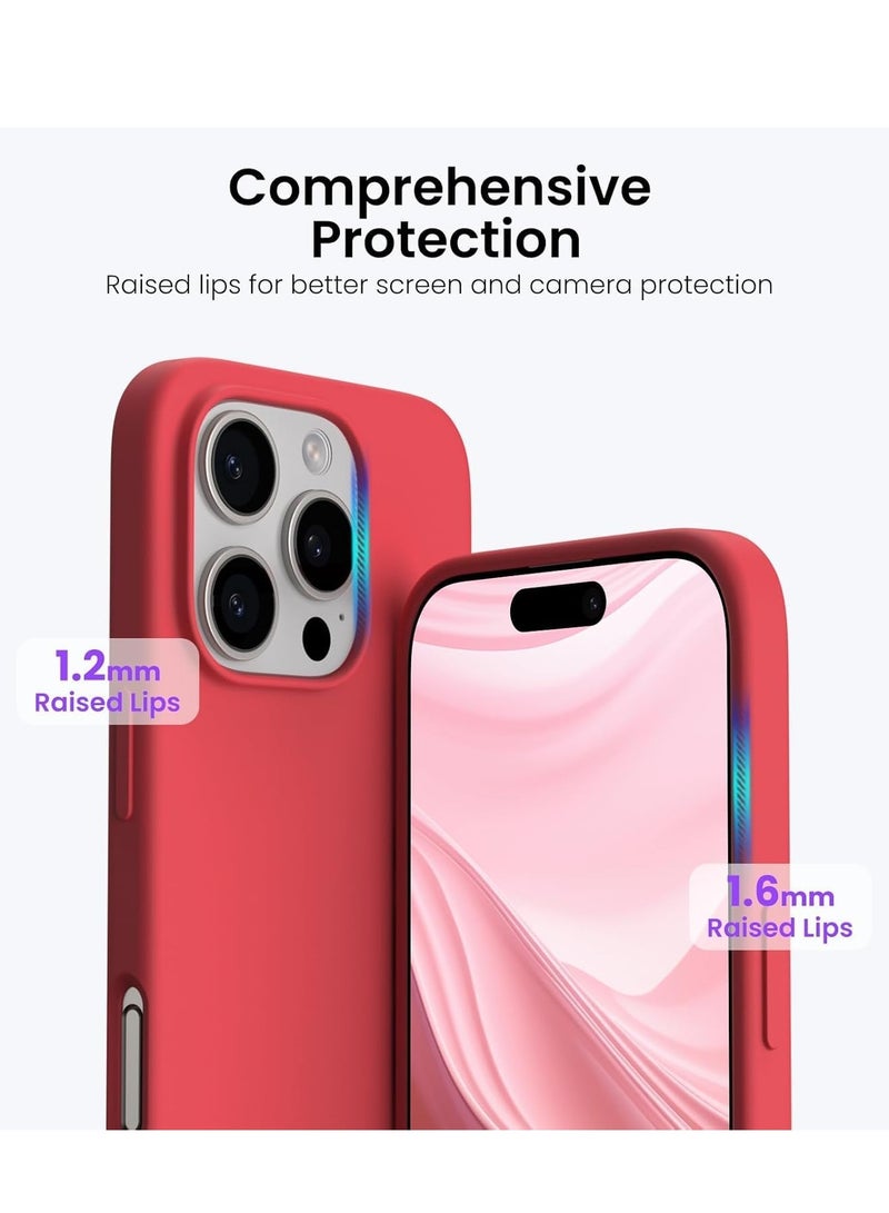 ELTRAZONE iPhone 16 Pro Max Soft Liquid Silicone Gel Case - Full Body Shockproof Protection with Matte Finish & Microfiber Lining (Red) - Image 3