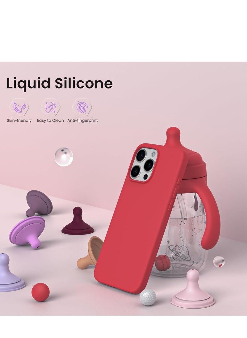 ELTRAZONE iPhone 16 Pro Max Soft Liquid Silicone Gel Case - Full Body Shockproof Protection with Matte Finish & Microfiber Lining (Red) - Image 4