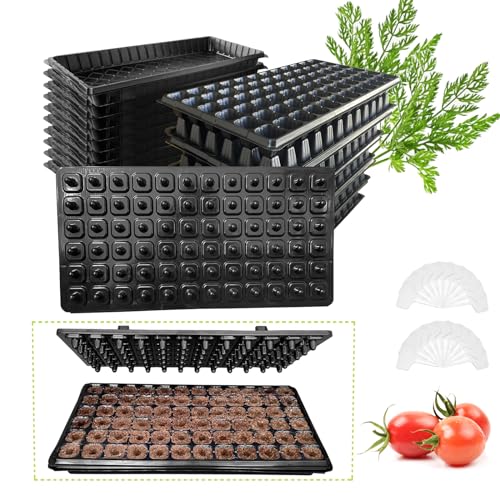 LARNORJE 72 Cell Seed Starter Trays with Dibber – 20 Pack Reusable Seedling Trays for Germination Propagation, 72 Hole Soil Digger for Quickly Setting Out, Gift for Gardener. - Image 1