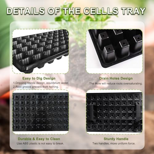 LARNORJE 72 Cell Seed Starter Trays with Dibber – 20 Pack Reusable Seedling Trays for Germination Propagation, 72 Hole Soil Digger for Quickly Setting Out, Gift for Gardener. - Image 4