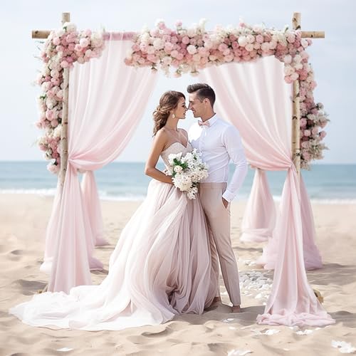 PARTISKY Wedding Arch Draping Fabric, 1 Panel 28" x 19Ft Blush Arch Drapes Sheer Backdrop Curtain for Wedding Ceremony Party Ceiling Decor - Image 4