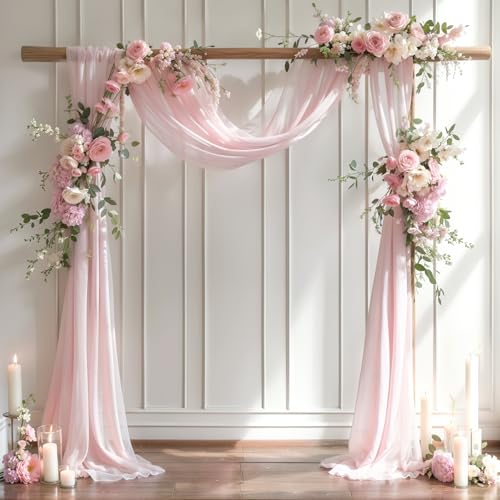 PARTISKY Wedding Arch Draping Fabric, 1 Panel 28" x 19Ft Blush Arch Drapes Sheer Backdrop Curtain for Wedding Ceremony Party Ceiling Decor - Image 1