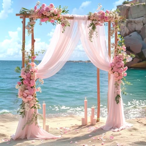 PARTISKY Wedding Arch Draping Fabric, 1 Panel 28" x 19Ft Blush Arch Drapes Sheer Backdrop Curtain for Wedding Ceremony Party Ceiling Decor - Image 5