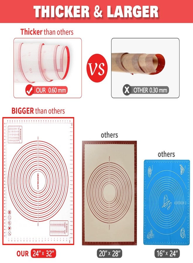 GREENRAIN Silicone Pastry Mat Extra Thick Large Non Stick Baking Supplies Kitchen Counter Cooking Rolling Dough Sheet Pie Crust Sourdough Bread Oven Liner with Measurement (XXL-24''(W)*32''(L), 1#Red) - Image 4