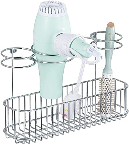 Generic Indian Decor 31159 Hair Dryer Holder Bathroom Hair Straightener and Blow Dryer Storage Metal Hanging Basket for Heated Appliances Chrome  - Image 1