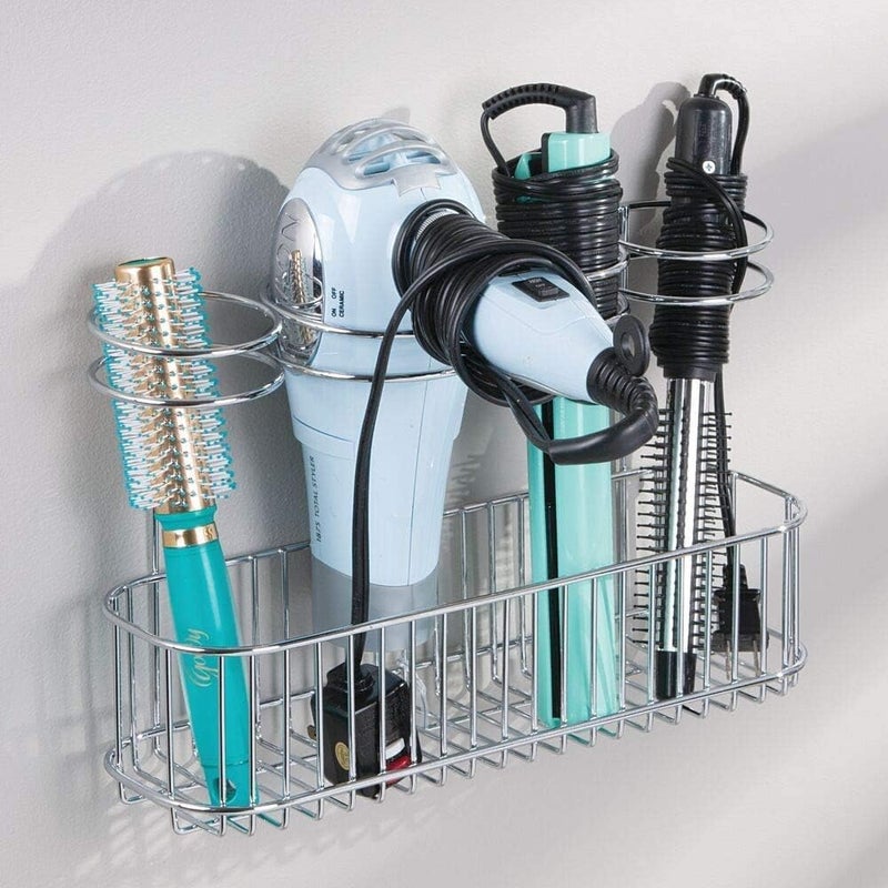 Generic Indian Decor 31159 Hair Dryer Holder Bathroom Hair Straightener and Blow Dryer Storage Metal Hanging Basket for Heated Appliances Chrome  - Image 3