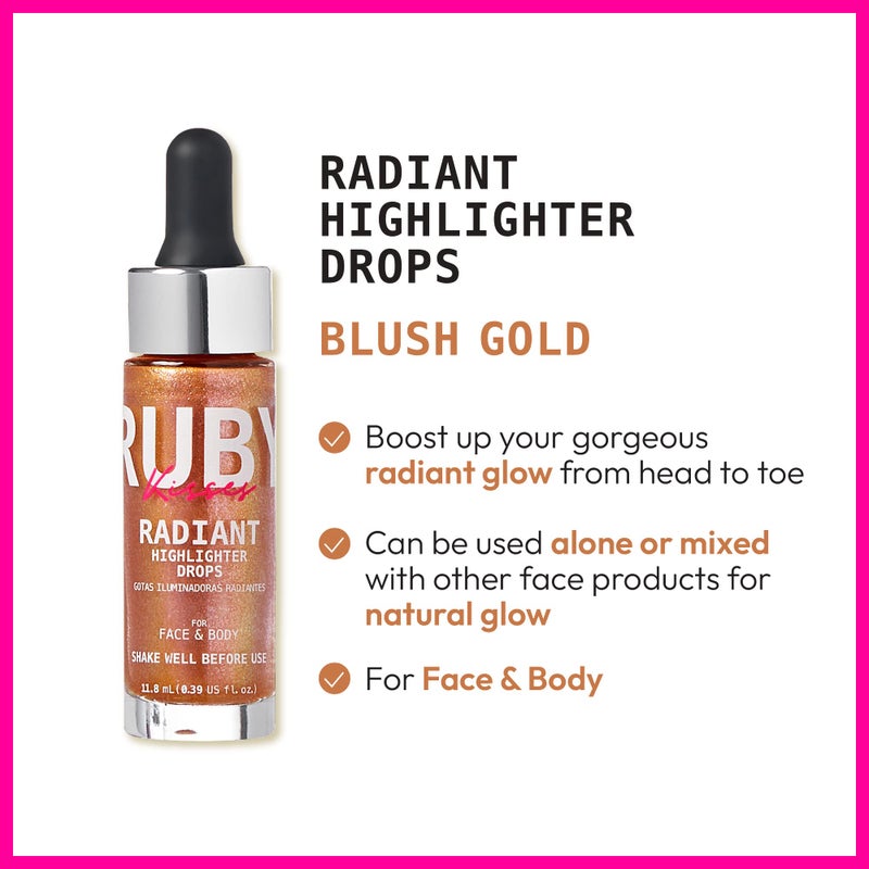 Ruby Kisses Radiant Drops, Shimmer Liquid Highlighter Makeup, Smooth Illuminator for Face Body, Natural Glow Dewiness Glitter for Skin (BLUSH GOLD) - Image 4