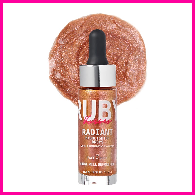 Ruby Kisses Radiant Drops, Shimmer Liquid Highlighter Makeup, Smooth Illuminator for Face Body, Natural Glow Dewiness Glitter for Skin (BLUSH GOLD) - Image 3