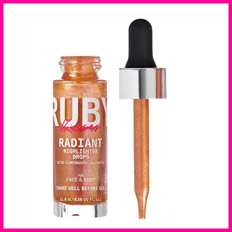 Ruby Kisses Radiant Drops, Shimmer Liquid Highlighter Makeup, Smooth Illuminator for Face Body, Natural Glow Dewiness Glitter for Skin (BLUSH GOLD) - Image 2