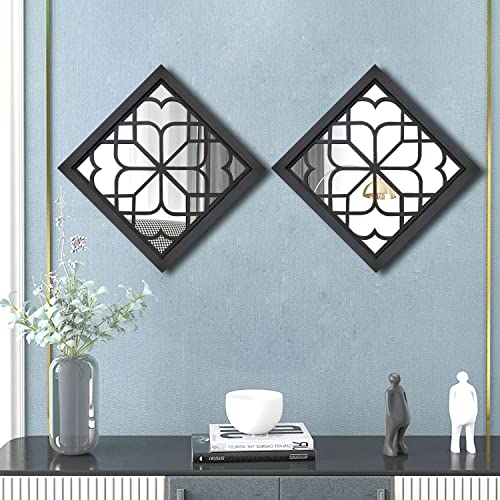 Wocred 2 PCS Square Wall Mirror,Gorgeous Rustic Farmhouse Accent Mirror,Black Entry Mirror for Bathroom Renovation,Bedrooms,Living Rooms and More(12”x12”) - Image 2